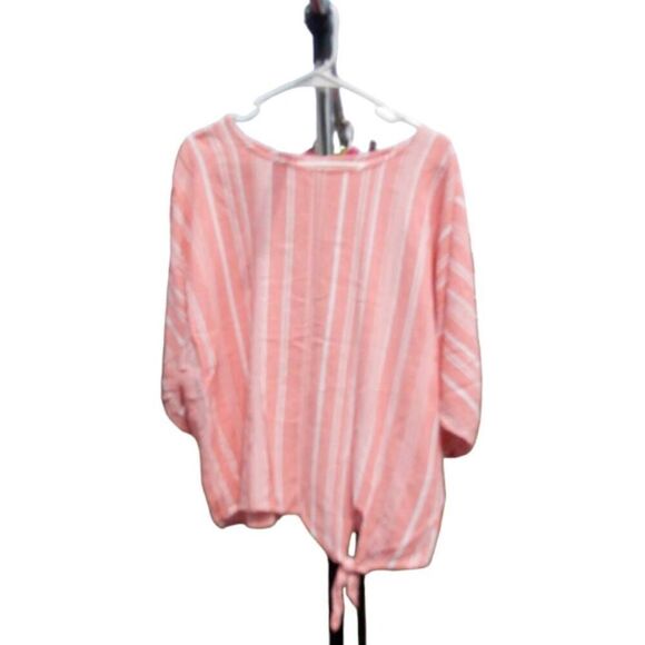 Time and tru relaxed fit short sleeve linen blend blouse - Picture 1 of 4